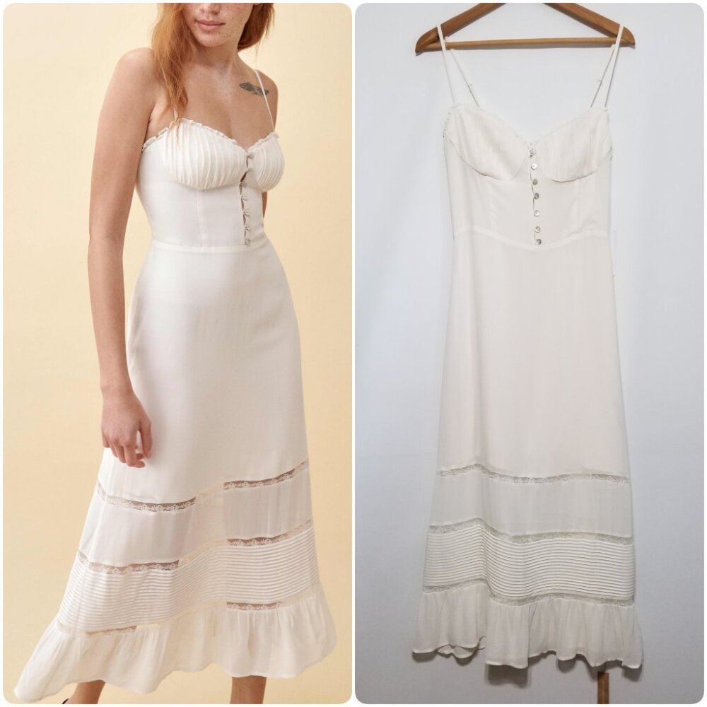 Reformation Ivory Midi Slip Dress with Button Front
